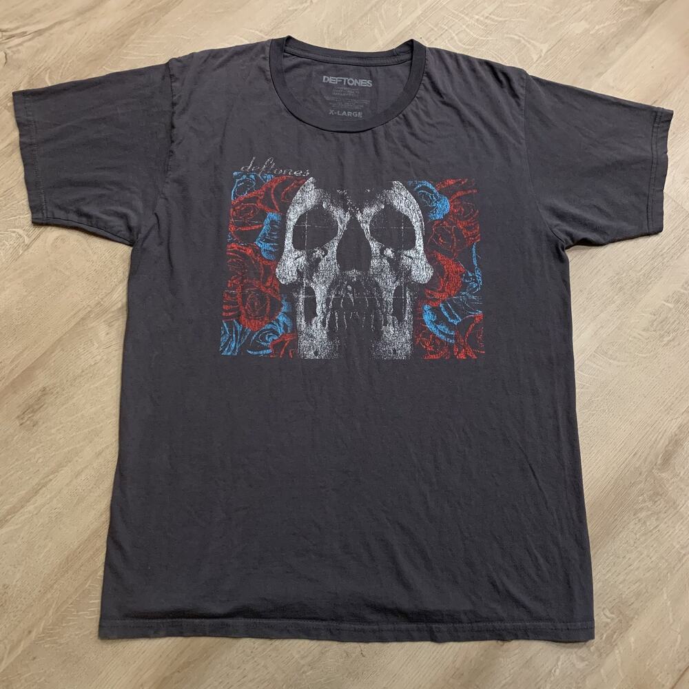 Deftones Self Titled Album T-Shirt Band Tee Women's XL Skull Roses Gray Faded